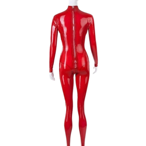 Women's <b>Red</b> PU Coated Long Sleeve Turtleneck Jumpsuit High Waist Skinny Fit Full Length Solid Color Clubwear Spandex Nylon - Product Image 6