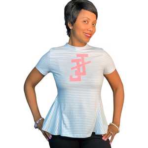 Top Peplum a Rayas JJ para Mujer Adulta, Manga Corta, Ajustado, con Dobladillo Acampanado, Informal, Mezcla de Algodón, Estilo Griego - Product Image 5