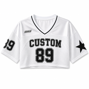 Camiseta de Fútbol Americano Unisex Personalizada, Blanca, de Malla, Cuello en V, Estilo Urbano, Hip Hop, Venta al Por Mayor - Product Image 3