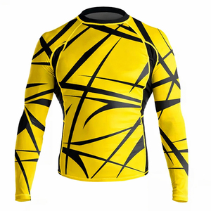 Men's Yellow Black Geometric Full Sleeve Compression Rash <b>Guard</b> UPF50+ Front Logo Quick Dry Spandex Polyester Shirt - Product Image 1