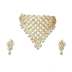 Indian Classic Women's Choker Wedding Engagement Anniversary Party Green Traditional Crystal Kundan Faux Pearl Alloy Gold <b>Gift</b> - Product Image 3