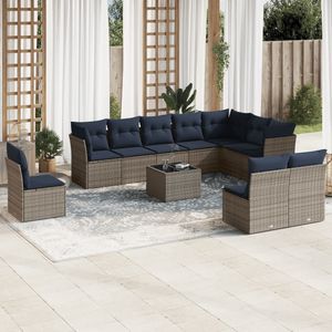 Juego de sofás de patio de ratán polivinílico gris de 11 piezas con cojines Colección de muebles de exterior duraderos - Product Image 1