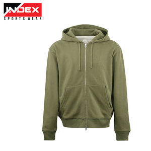 Sudadera con Capucha y Cierre de Cremallera para Hombre, Color Verde Oliva, Corte Regular, Forro Polar, Estilo Casual para Otoño, con Diseño de Bolsillo Frontal, Marca INDEX SPORTSWEAR - Product Image 1
