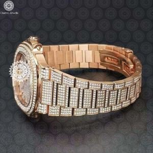 Charm Jewells – montre de luxe en diamant pour hommes, boîtier rond en or jaune, mouvement à Quartz analogique, fermoir pliant, cristal saphir, 42mm - Product Image 4
