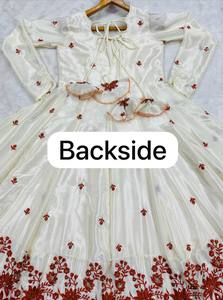 Robe Anarkali en soie blanche avec broderie rouge, tenue traditionnelle indienne et pakistanaise pour mariage, coupe ample, longueur au sol, pour femme - Product Image 4