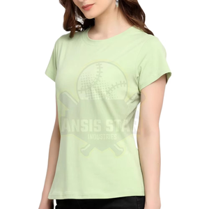 เสื้อยืดลำลองสีเขียวอ่อนสำหรับผู้หญิง คอกลม แขนสั้น ผ้าฝ้าย 100% ระบายอากาศได้ดี พิมพ์ลายโลโก้ ดีไซน์สำหรับฤดูใบไม้ผลิและฤดูร้อน - Product Image 5