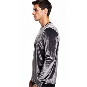 T-shirt en velours à manches longues pour homme, gris uni, col rond, coupe classique, vêtements décontractés, t-shirts en velours pour homme, streetwear, mode, t-shirt en velours - Product Image 2