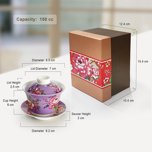 Gaiwan en céramique de Taiwan imprimé par transfert d'eau, motif fleur de cerisier rétro violet, luxueux et exquis - Cadeau promotionnel - Product Image 2