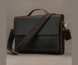 Sac pour ordinateur portable en cuir véritable de qualité supérieure, doux et luxueux, fermeture à glissière |   Porte-documents professionnel élégant et léger pour hommes et femmes |   Bureau - Product Image 2