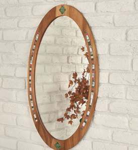 Espejo de Pared Ovalado de Madera Maciza Hecho a Mano con Incrustaciones de Mosaico, Espejo Decorativo de Madera de Teca Estilo Boho para Decoración de Pared de Sala de Estar u Hotel - Product Image 6