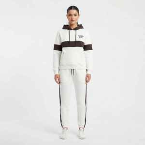 Women's Two-Piece Tracksuit Set Hooded Fleece <b>Sweatshirt</b> Color Blocked Side Stripe Casual All Seasons <b>White</b> Brown - Product Image 3