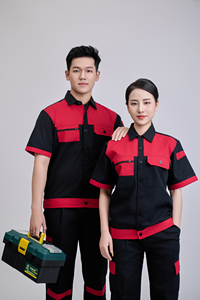Uniforme de Trabajo de Alta Visibilidad para Hombre FMF, Manga Corta, Rojo y Negro, Tela TC Antiarrugas, Ropa Protectora, Vietnam - Product Image 5