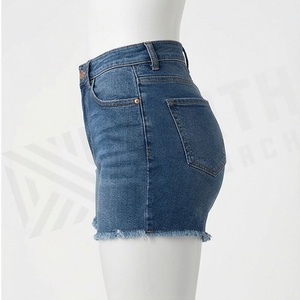 Shorts en jean décontractés pour hommes, coupe classique, taille haute, respirants, délavage clair, été/hiver, avec logo personnalisé - Product Image 3