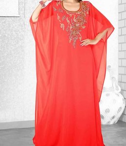 Abaya Turquesa Bordada de Talla Grande para Mujer, Largo hasta el Tobillo, Corte Regular, Vestido Modesto, Cuello Alto, Manga Larga, Color Sólido, Poliéster - Product Image 3