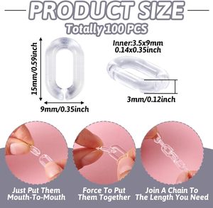 Acrylic Linking Rings Oval <b>Quick</b> <b>Link</b> Connectors for Curb Chains Purse Eyeglass Chain DIY Craft Making 15x9x3mm (Clear) - Product Image 4