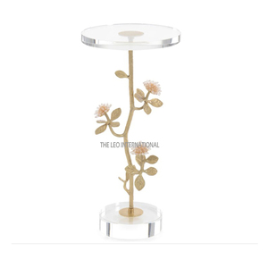 Table d'appoint en acrylique transparent avec design de feuilles de fleurs plaqué or, style moderne et luxueux pour le salon, autres décorations pour la maison - Product Image 1