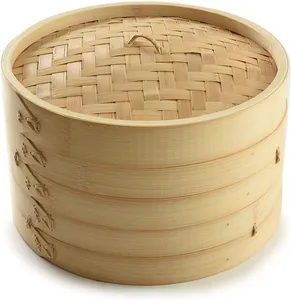 Cesta de vapor de bambú de 2, 3, 4 niveles con tapa, cacerola redonda para cocinar al vapor, ideal para restaurantes y cocinas. - Product Image 6