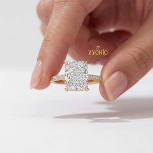 Anillo de Compromiso de Lujo con Diamante Cultivado en Laboratorio, Corte Radiante, Engaste Pavé, Chapado en Oro de 14K, Regalo de Aniversario de Bodas para Mujer, a la Moda - Product Image 2