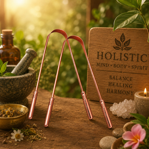 Grattoir à langue en cuivre antique en forme de U, poli, outil d'hygiène buccale pour le bien-être holistique ayurvédique - Product Image 1