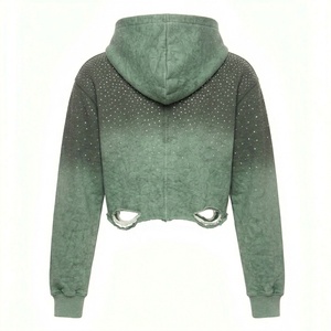 Sweat-shirt personnalisé pour femme, vert dégradé, avec imprimé à pois, manches longues, design zippé court, style Y2K, respirant, en tricot - Product Image 2