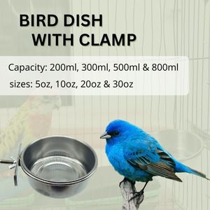 Portable Stainless Steel <b>Bird</b> Feeding Dish Water Food Bowl Coop Cups with Clamp Holder for Parrots and Other Animals - Product Image 5