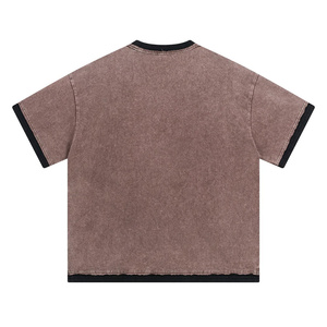 Camiseta de Manga Corta para Hombre, Cuello Redondo, Color Marrón, Corte Holgado, Detalles en Contraste, Estilo Casual, Tejido Liso - Product Image 2