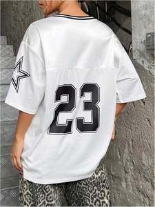 Women's Loose Fit V-Neck Half Sleeve Jersey <b>Top</b> Casual Style Summer Sports Tees Streetwear with Character Pattern in XS Size - Product Image 2