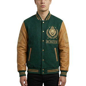 Veste de baseball vintage brodée de haute qualité, sur mesure, en laine 100 %, avec manches en cuir, style Letterman, ODM OEM - Product Image 5