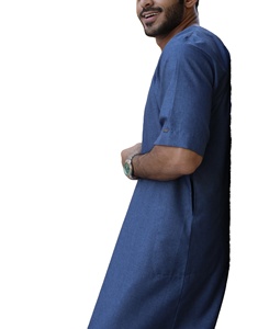 ชุดกระโปรงยาวมัดย้อมสีฟ้าแบบดั้งเดิมเสื้อผ้าอิสลามอาหรับสำหรับผู้ชายชุดเดรสยาวสำหรับซาอุดิอาระเบีย jubba thobe - Product Image 2
