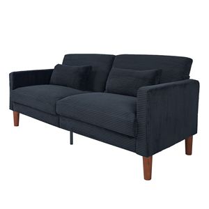 Divano Moderno 2140BK a Due Posti in Velluto a Coste Nero per Soggiorno, Camera da Letto, Ufficio e Piccoli Spazi - Product Image 2