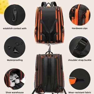 Sac de sport en nylon imperméable personnalisé avec logo, grande capacité 50-70L, pour raquettes de tennis, pickleball et badminton, avec compartiment à chaussures - Product Image 3