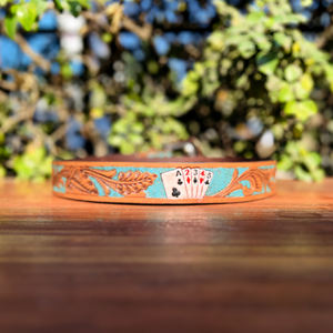 Ceinture en cuir Western Casino avec cuir peint de couleur turquoise travaillé à la main, ceinture Western - Product Image 4