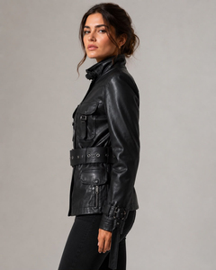 <b>Women</b> <b>Leather</b> <b>Jacket</b> <b>Vintage</b> Motorcycle Style Zip Up Stand Collar Long Sleeve Casual Outerwear Fashion Coat for Travel Outdoor - Product Image 3