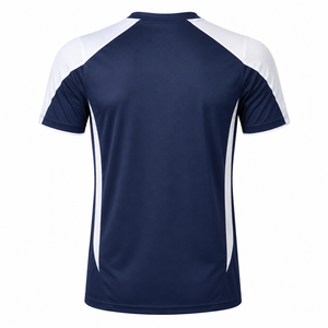 เสื้อฟุตบอลคอวีแขนสั้นสำหรับผู้ชาย ผ้าโพลีเอสเตอร์ซับเหงื่อ ระบายอากาศได้ดี ทรงแอธเลติก สีน้ำเงินขอบขาว เหมาะกับทุกฤดูกาล - Product Image 2