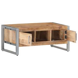 Table basse en bois de manguier brut et fer gris aux tons naturels - Product Image 3
