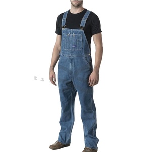 Salopette à bretelles en jean délavé pour hommes, vêtements de travail durables et confortables, bretelles réglables, poches multiples et style classique - Product Image 1