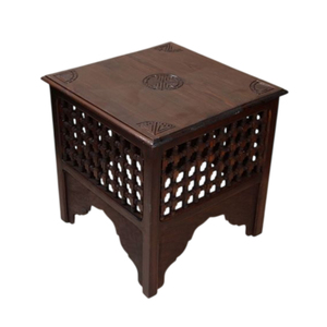 Table basse hexagonale en bois de manguier massif sculpté à la main, style marocain, motif floral complexe, table d'appoint, meubles de salon - Product Image 6