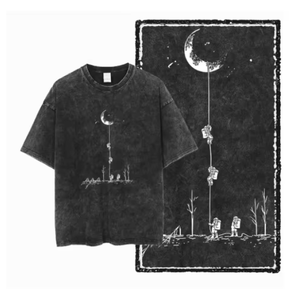 Men's Black Solid Knitted Cotton T-Shirt with Eye Print Street Style O-Neck Short Sleeve Oversized Eco-Friendly Breathable - Product Image 3