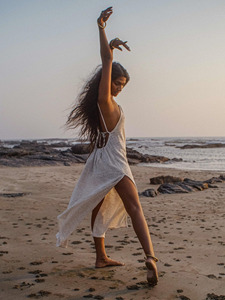Handcrafted Raw Khadi Cotton Backless Beach Dress Boho Eco-Friendly Summer Maxi Premium Raw Khadi Cotton Maxi Dress - Product Image 5
