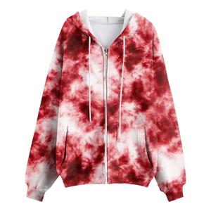 Tie <b>Dye</b> Zip Up Hooded Sweatshirt Women Full Sleeve Regular Fit Autumn Wear With Kangaroo Pocket Polyester <b>Material</b> - Product Image 1