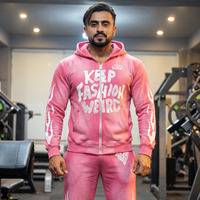 Conjunto Unisex de Sudadera con Capucha y Pantalones Anchos de Felpa de Algodón de 420g, Estilo Gótico Hip Hop, Color Rosa, con Estampado Digital Personalizado Y2K