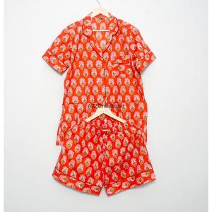 Conjunto de Pijama de Algodón para Mujer, Cuello en V, Manga Corta, con Cordón, Estampado Floral, Romántico, Clásico, Ligero, Transpirable, de Secado Rápido, para Verano - Product Image 6