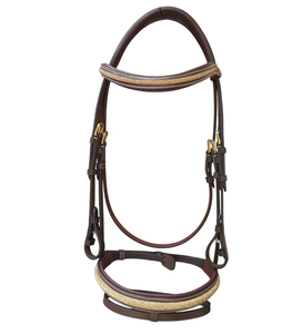 บังเหียนหนังอังกฤษพรีเมี่ยมตกแต่งด้วยพลอยเทียมและอุปกรณ์ทองเหลืองปรับแต่งได้สำหรับการฝึกซ้อมและการแข่งขัน - Product Image 2