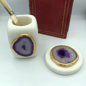 Marble <b>Pen</b> Holder Multifunction Pencil Holder With Gold Trim <b>White</b> Marble Base Purple Marble <b>Pen</b> Holder Hot Sale - Product Image 1