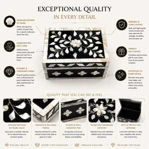 Boîte à bijoux moderne de luxe en nacre, décorative, faite à la main, mosaïque, organisateur de rangement pour bijoux, vanité et intérieurs de maison - Product Image 6