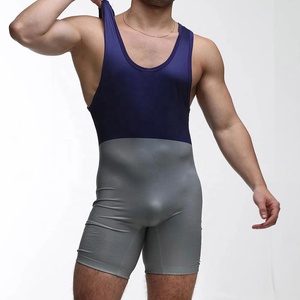 Singlet de Lucha Libre para Hombre, con Bloques de Color, Transpirable, con Logotipo Frontal, Ajustado, Elástico, de Poliéster, de Una Pieza, Ropa Deportiva, Talla Adulto - Product Image 1