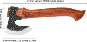 Hache viking artisanale avec manche en bois de frêne gravé et fourreau en cuir avec gravure sur la tête - Product Image 2