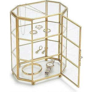 Boîte de rangement élégante et moderne en laiton et verre pour bijoux, pour femmes, organisateur de bibelots fait main de qualité supérieure, couleur personnalisée, idéal pour offrir - Product Image 1