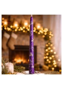 Luxury Hand-Painted Purple Taper Candle Gold Floral Design Rose Fragrance <b>Paraffin</b> Wax Smokeless Weddings Birthdays Christmas - Product Image 1