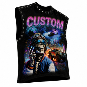 T-shirt sans manches unisexe personnalisé avec motif graphique, style streetwear clouté, coupe muscle, imprimé voiture vintage, mode décontractée, fabricant OEM - Product Image 4